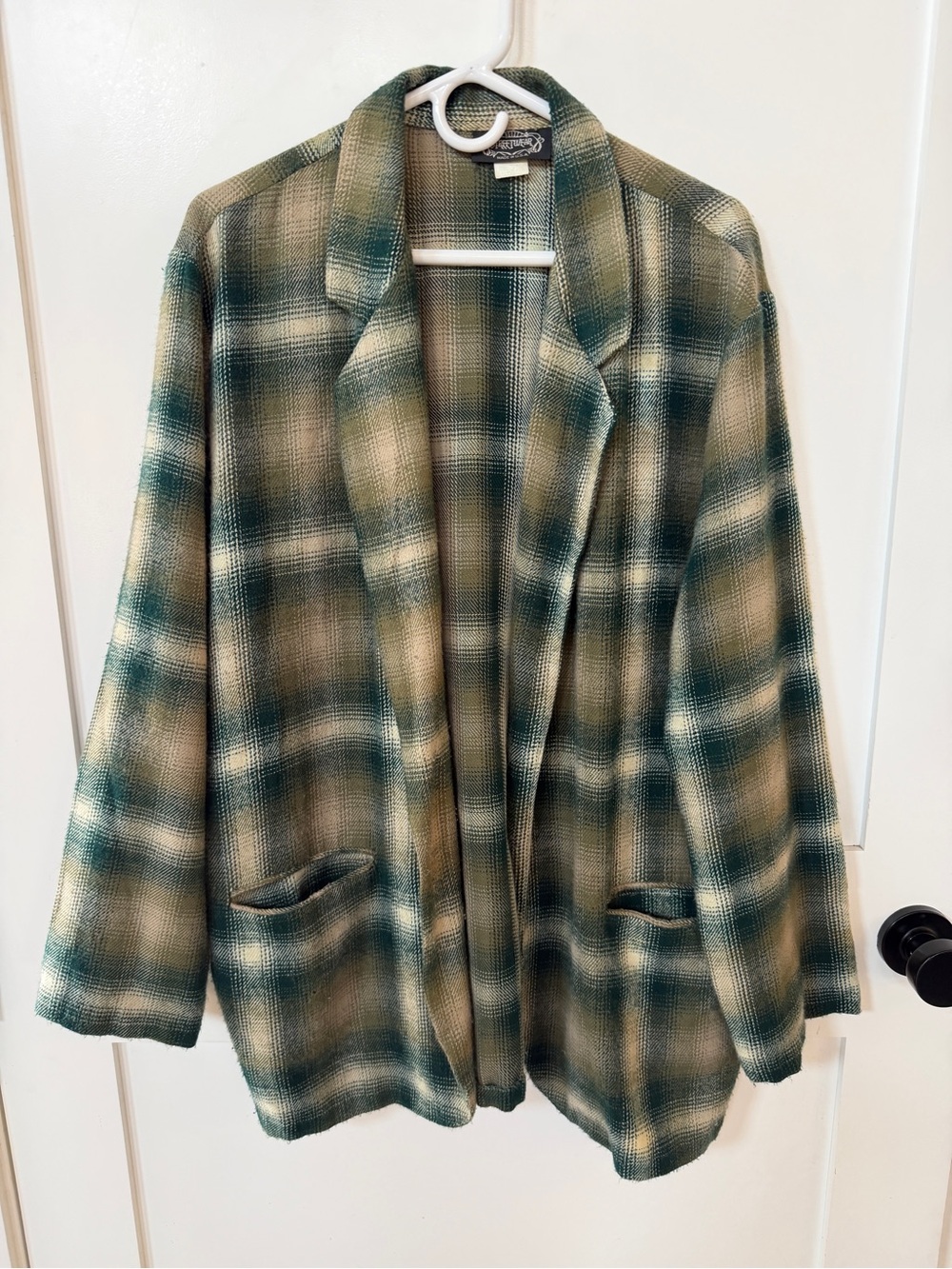 Streatwear Green Plaid Shadow Blazer Cardigan M oversized -Grunge